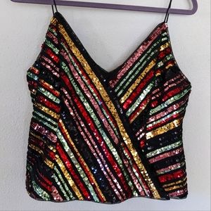 BEAUTIFUL Sequin Stripe Wrap Vegas Holiday Tank Top